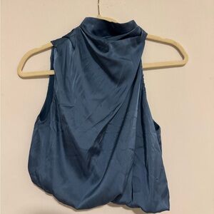 Rumored Satin Blue Sleeveless Blouse